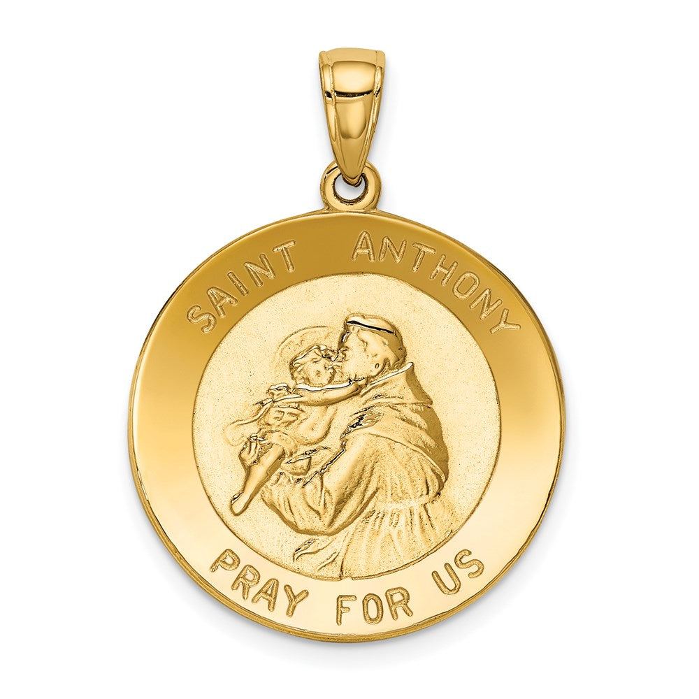 14k Polished Solid Saint Anthony Large Round Medal Pendant