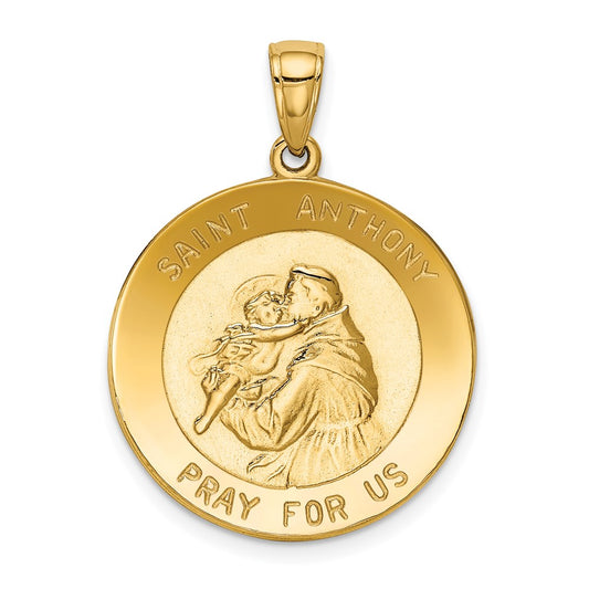 14k Polished Solid Saint Anthony Large Round Medal Pendant