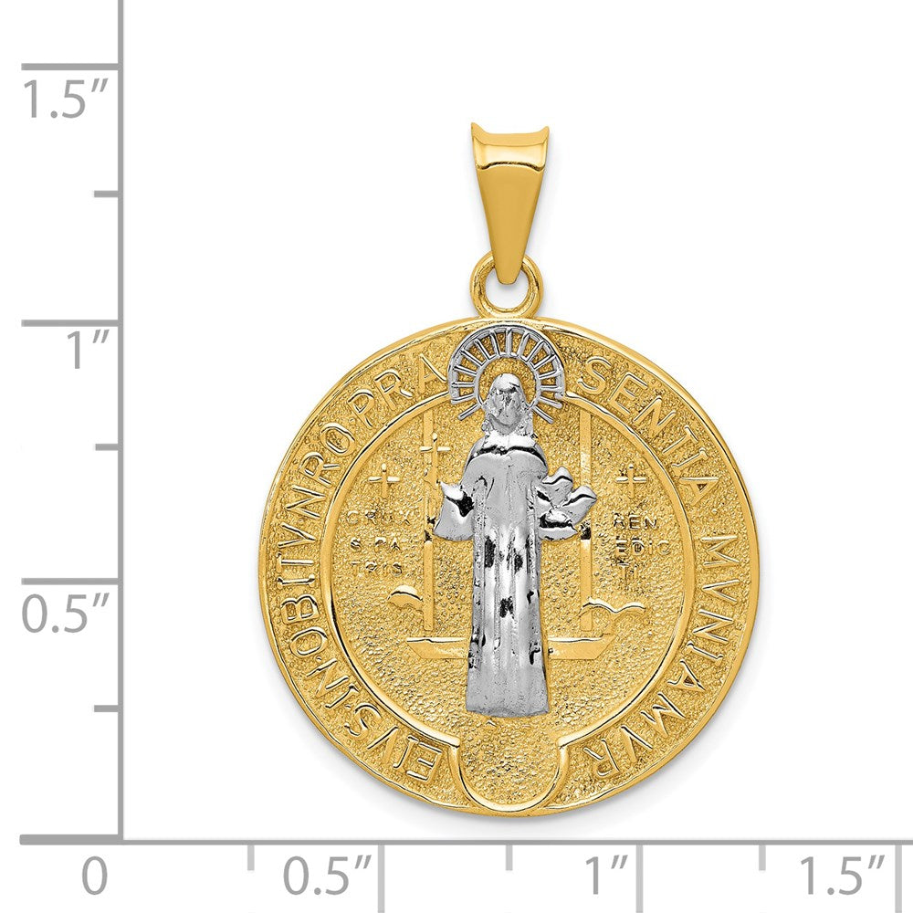 14k and White Rhodium Solid Large St. Benedict Medal Pendant