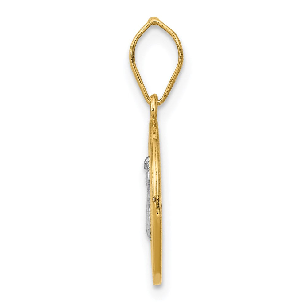 14k and White Rhodium Solid St. Benedict Medal Round Pendant