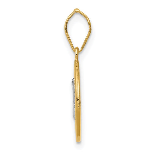 14k and White Rhodium Solid St. Benedict Medal Round Pendant