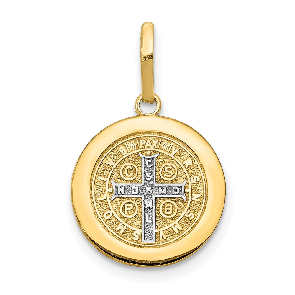 14k and White Rhodium Solid St. Benedict Medal Round Pendant