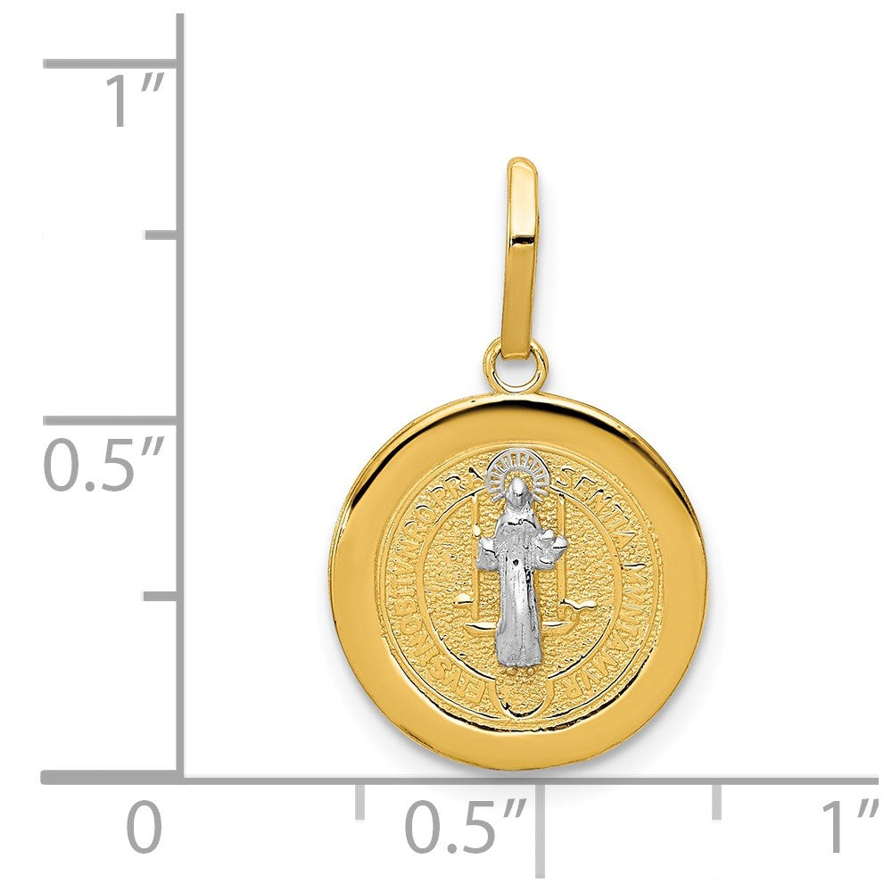 14k and White Rhodium Solid St. Benedict Medal Round Pendant