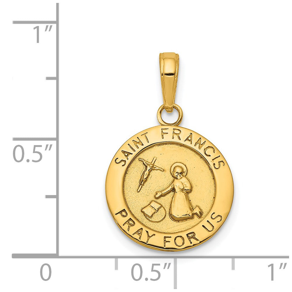 14K Polished Solid Saint Francis Medal Round Pendant