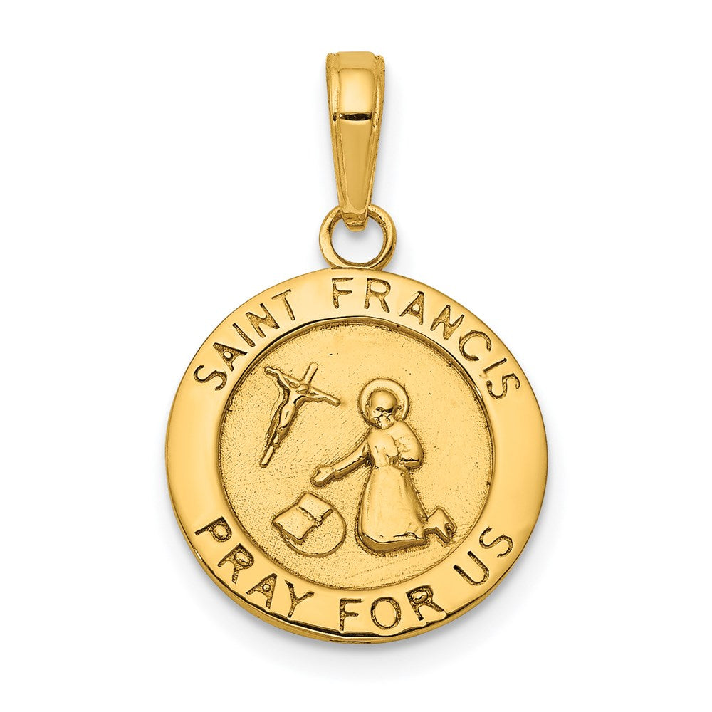 14K Polished Solid Saint Francis Medal Round Pendant