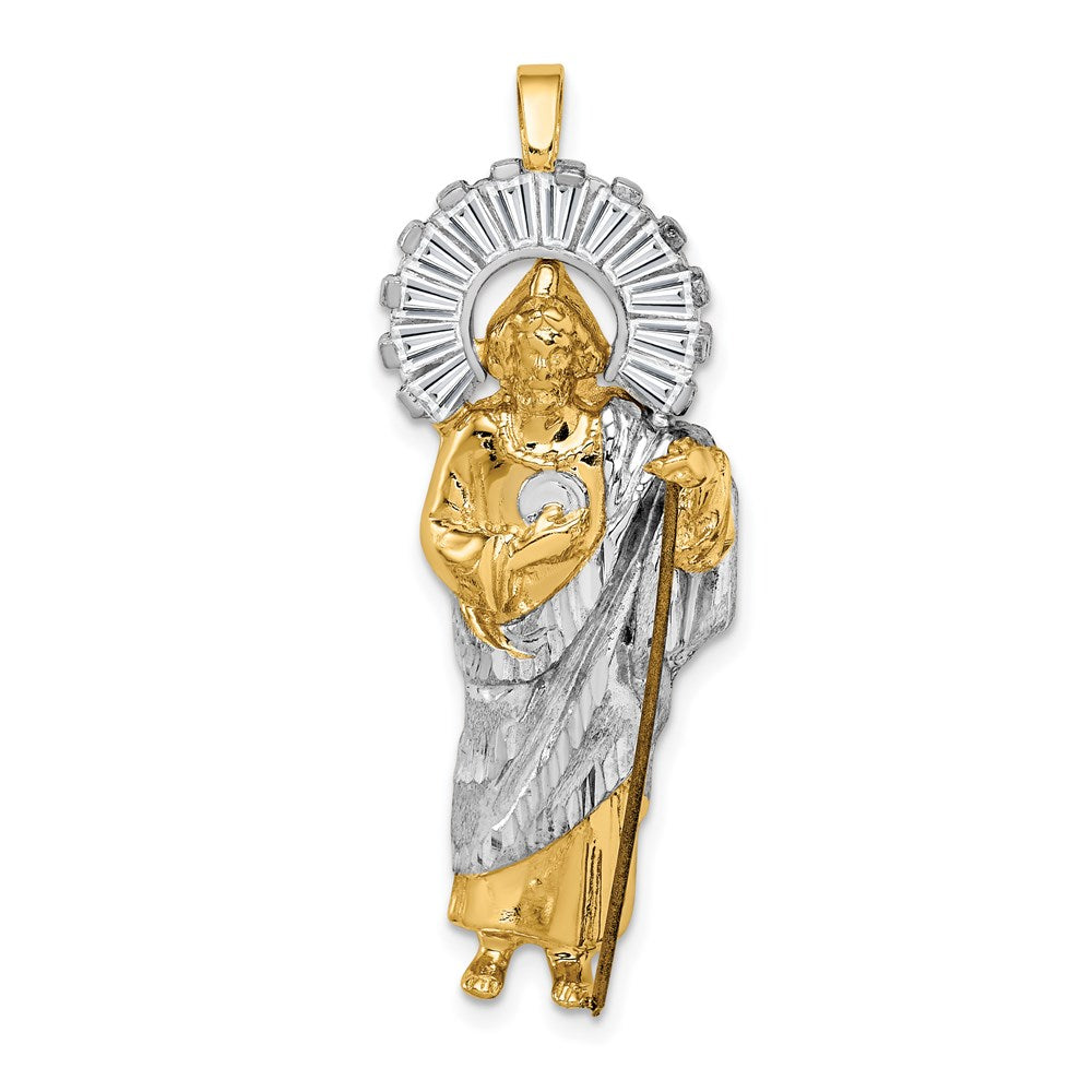 14K and White Rhodium CZ Polished Diamond-cut St. Jude Thaddeus Pendant