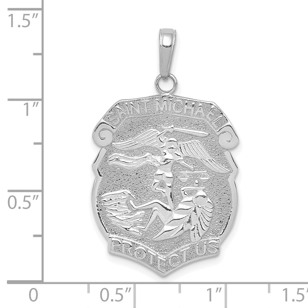 14K White Gold Polished Solid Large Saint Michael Protect Us Medal Badge Pendant