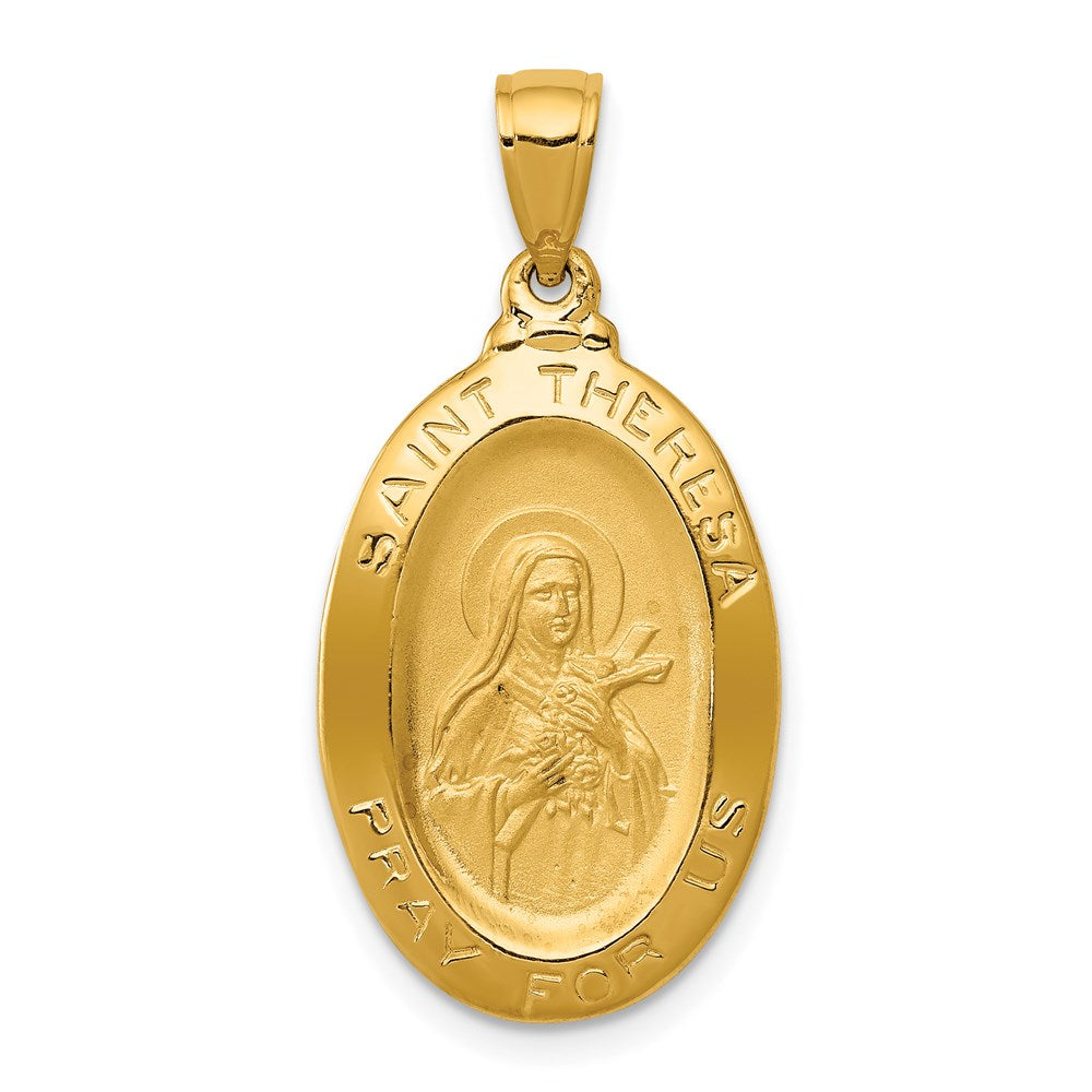 14k Polished and Satin Solid St Theresa Medal Oval Pendant