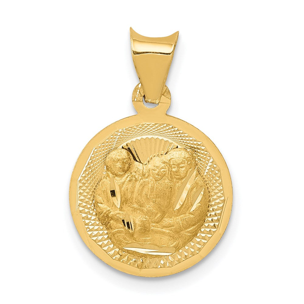 14k Polished and Diamond-cut Baptism Round Pendant