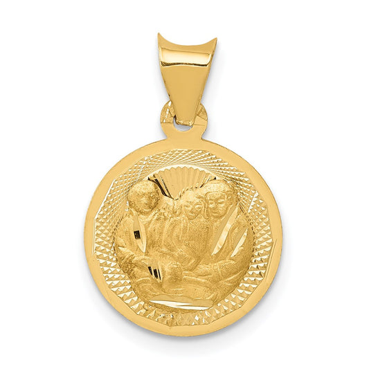 14k Polished and Diamond-cut Baptism Round Pendant