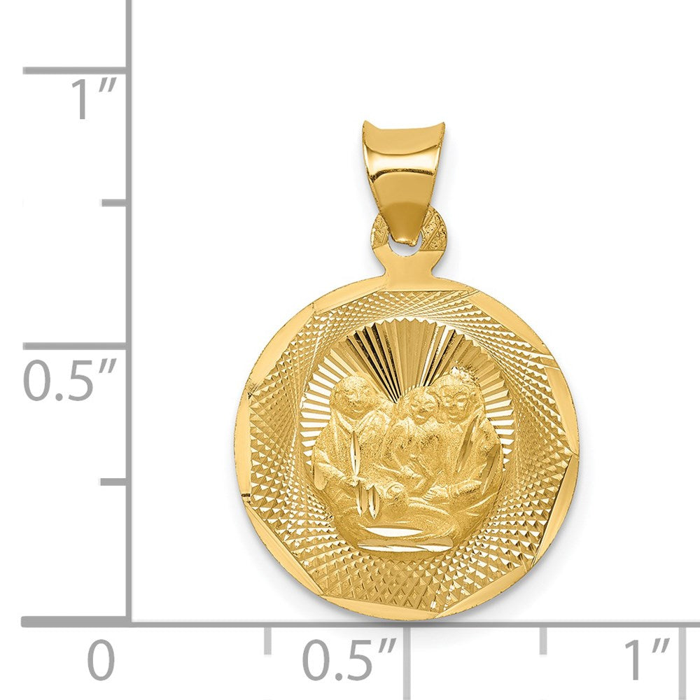 14k Polished and Diamond-cut Baptism Round Pendant