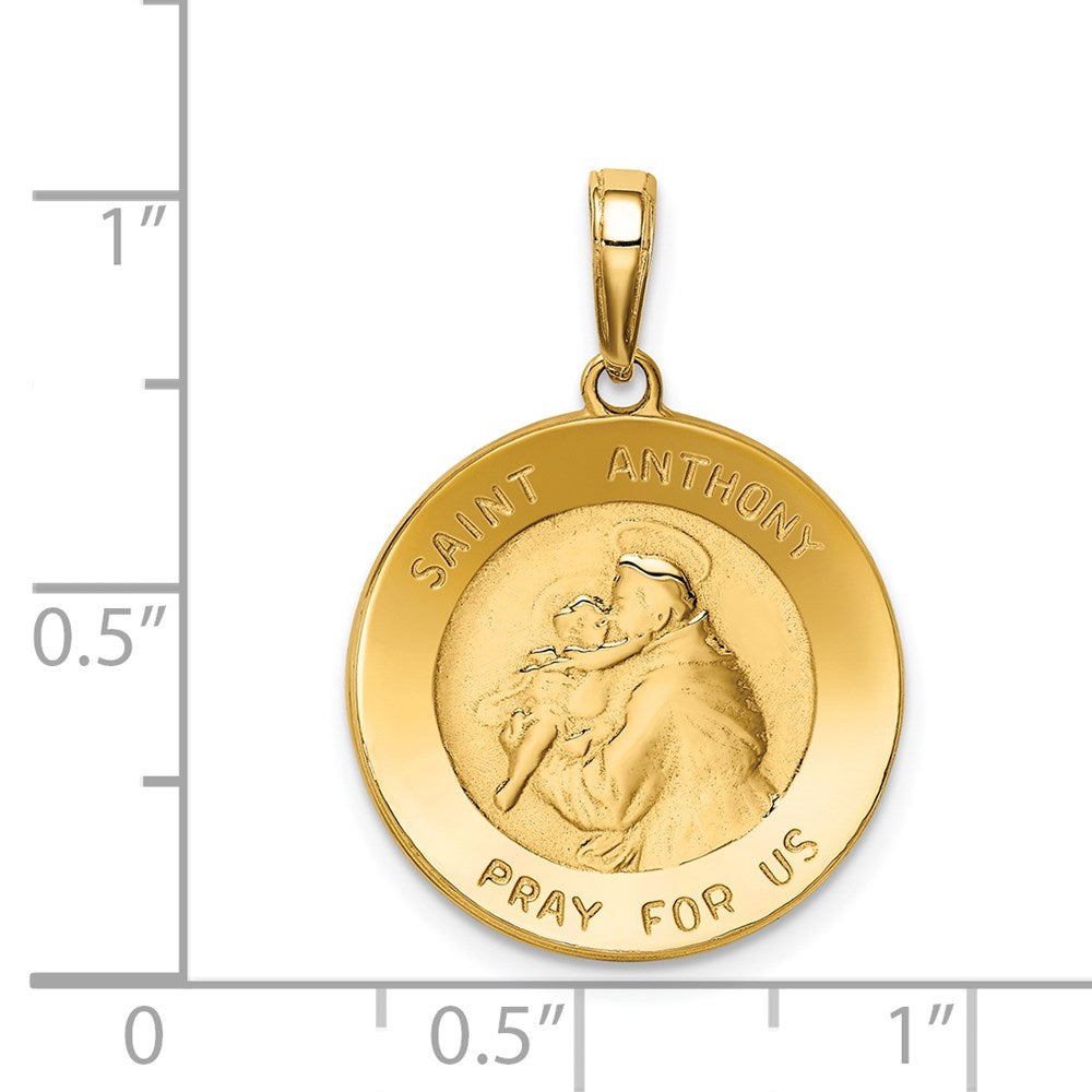 14k Polished and Satin Solid Saint Anthony Small Round Medal Pendant