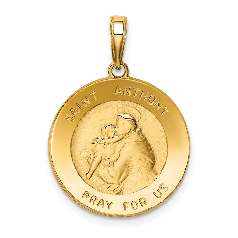 14k Polished and Satin Solid Saint Anthony Small Round Medal Pendant