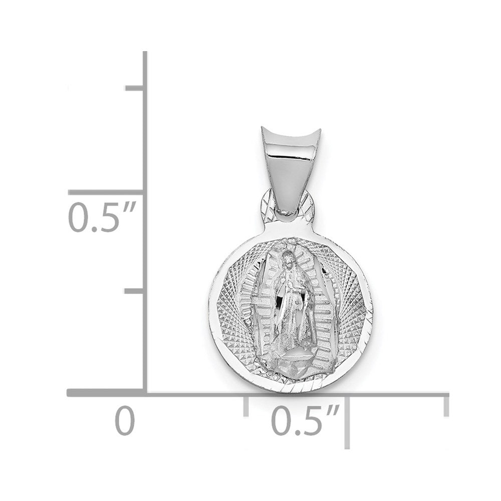 14k White Gold Polished Diamond-cut Semi-solid Our Lady Of Guadalupe Round Pendant