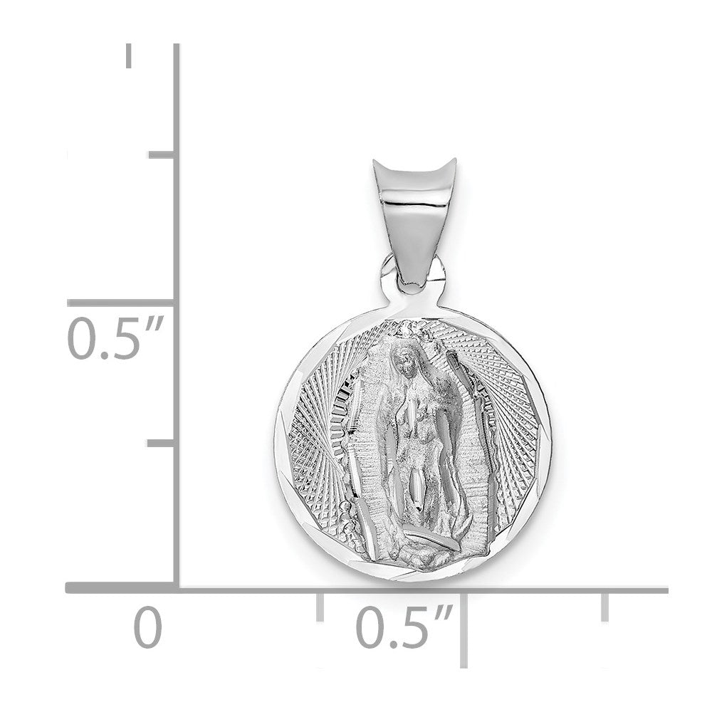 14k White Gold Polished Diamond-cut Semi-solid Our Lady Of Guadalupe Round Pendant