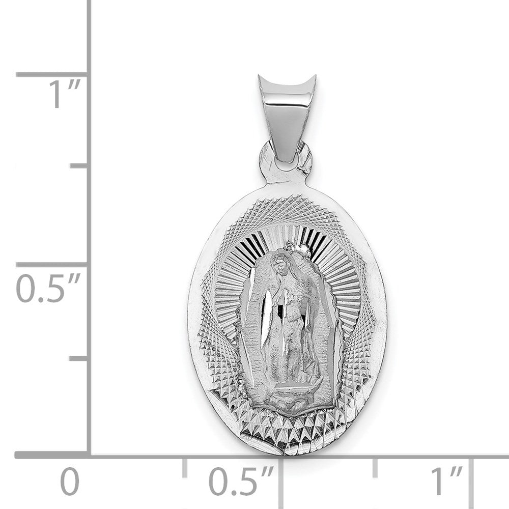 14k White Gold Polished Diamond-cut Semi-solid Our Lady Of Guadalupe Oval Pendant