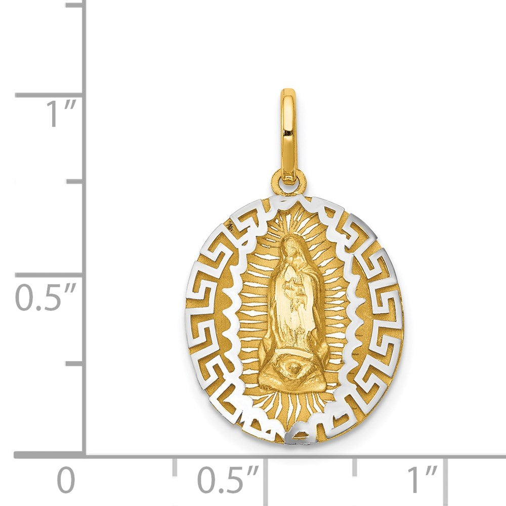 14k Two-Tone Our Lady Of Guadalupe Semi-solid Oval Pendant