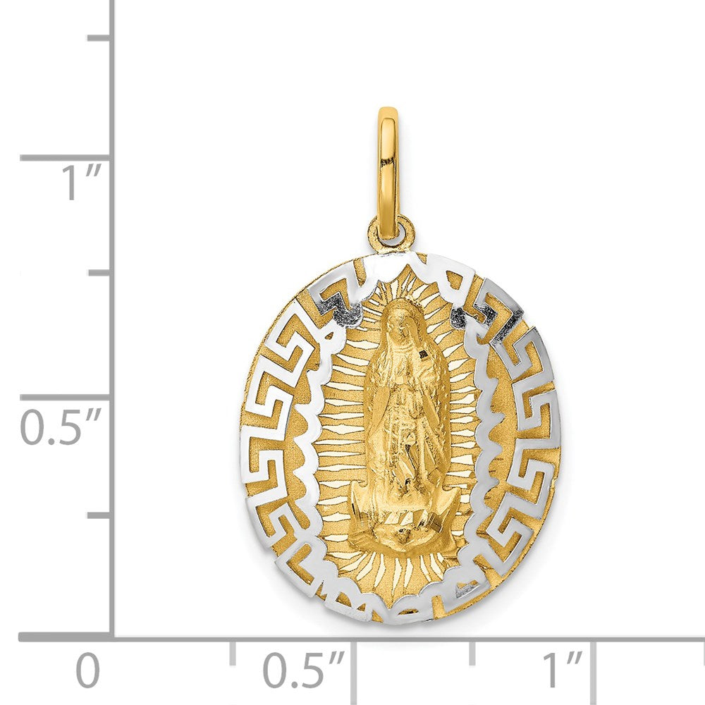 14k Two-Tone Our Lady Of Guadalupe Semi-solid Oval Pendant