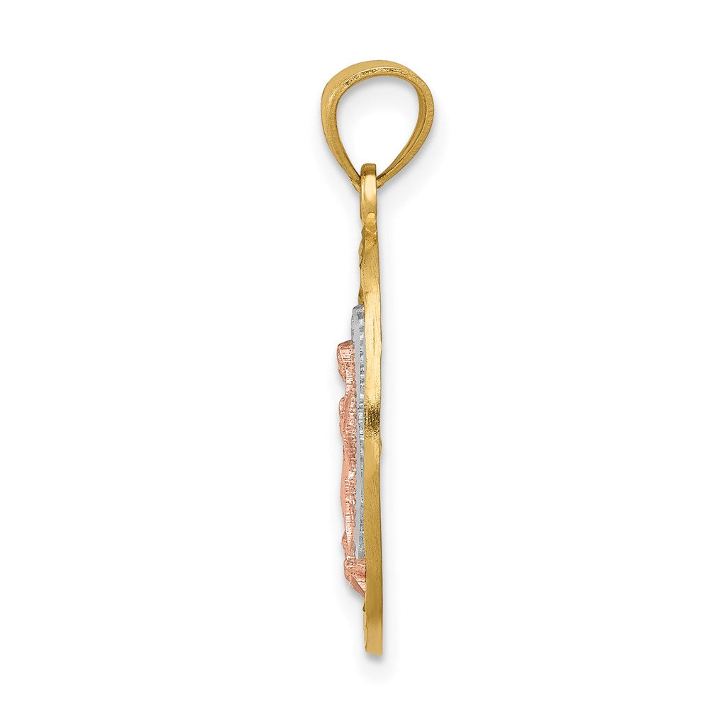 14K Two-tone with White Rhodium Diamond-cut Our Lady of Guadalupe Oval Charm