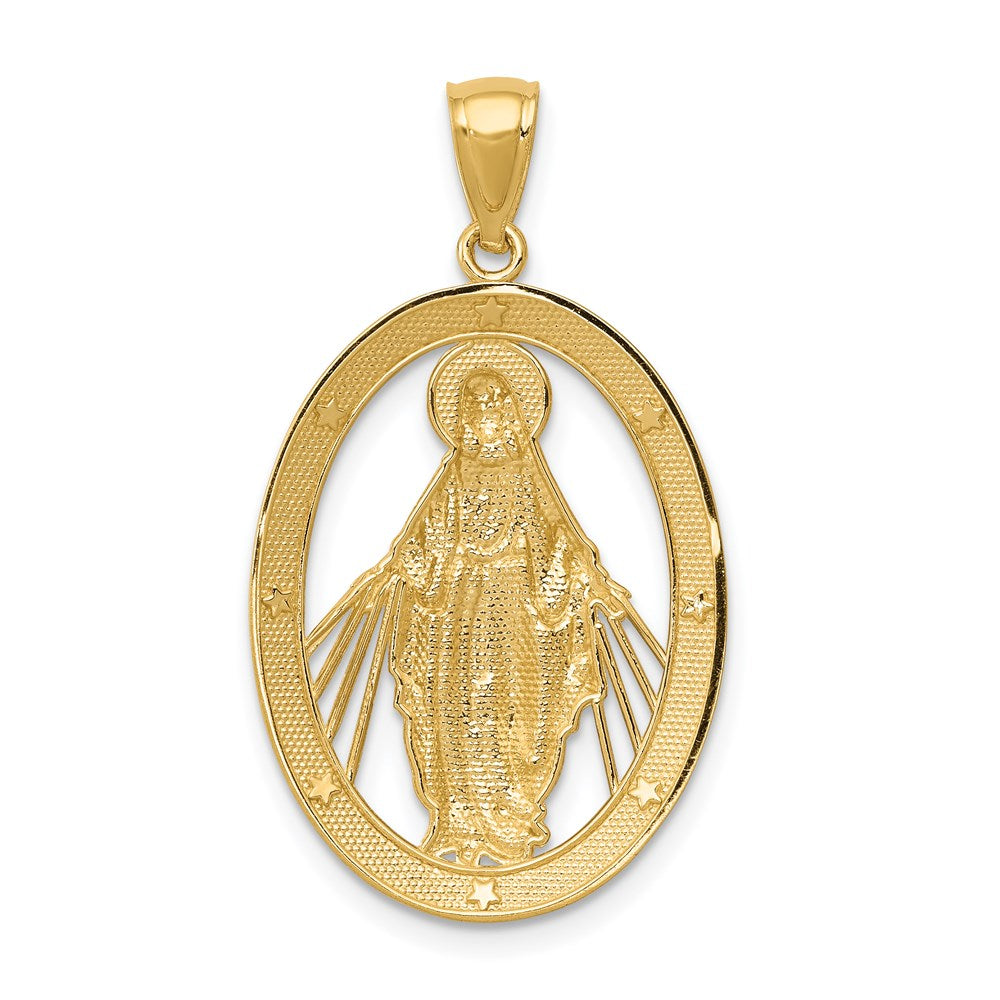 14K and White Rhodium Polished Cut-out Miraculous Medal Oval Pendant