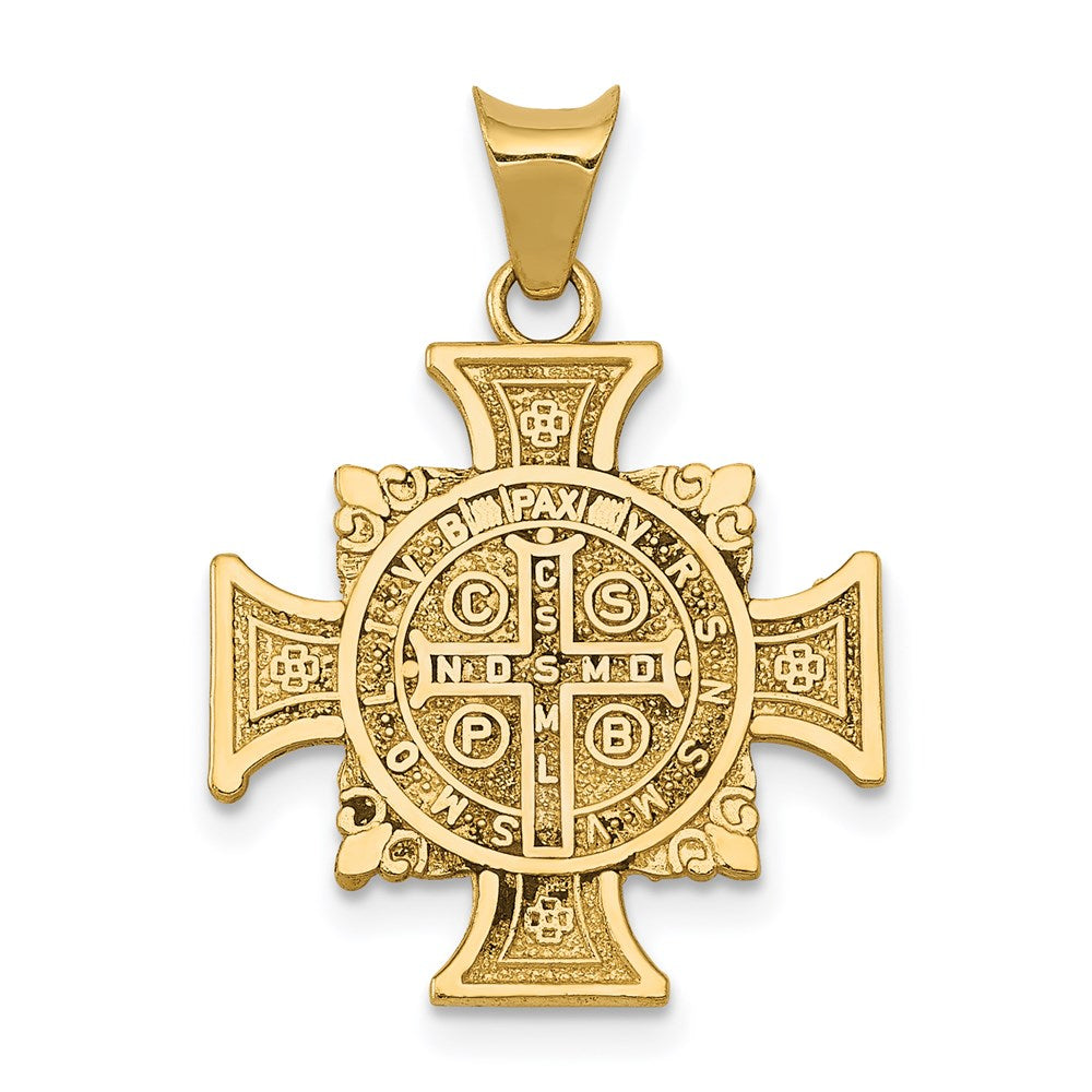 14K and White Rhodium Semi-solid St. Benedict Cross Pendant