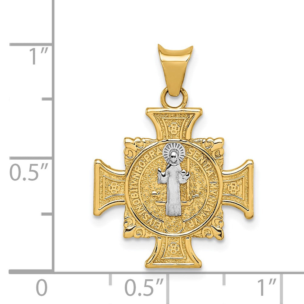 14K and White Rhodium Semi-solid St. Benedict Cross Pendant