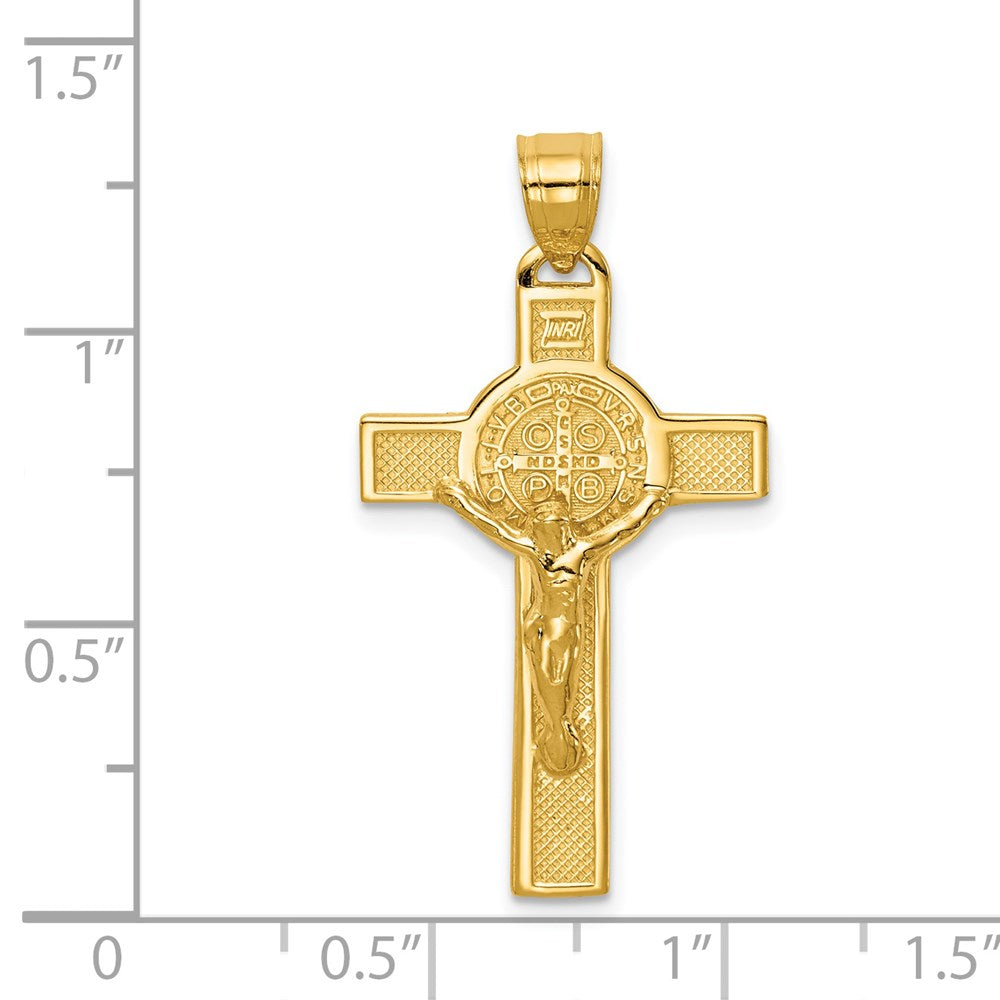 14k Polished San Benito Solid 2-Sided Crucifix Pendant