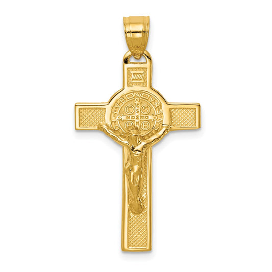 14k Polished San Benito Solid 2-Sided Crucifix Pendant