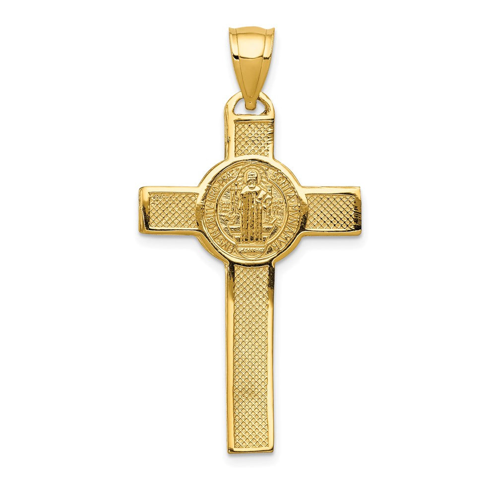 14k Polished San Benito Solid 2-Sided Crucifix Pendant