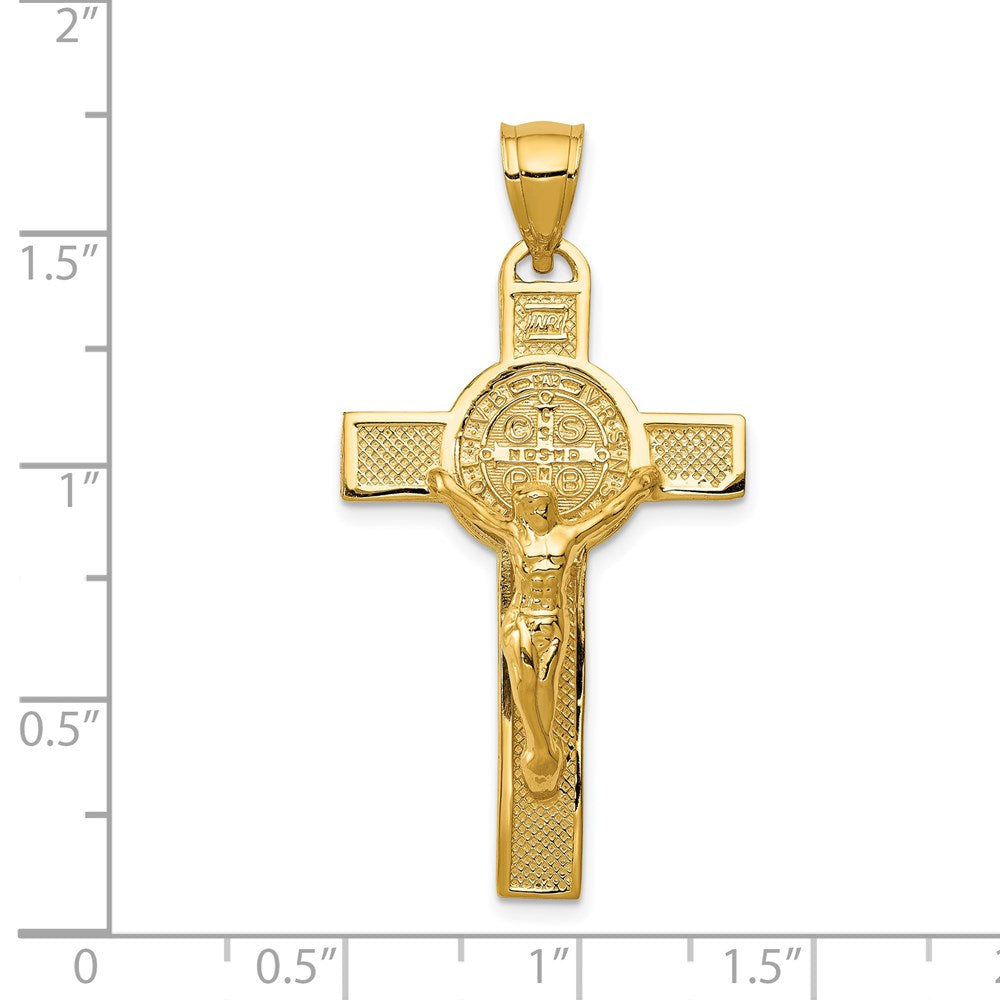 14k Polished San Benito Solid 2-Sided Crucifix Pendant