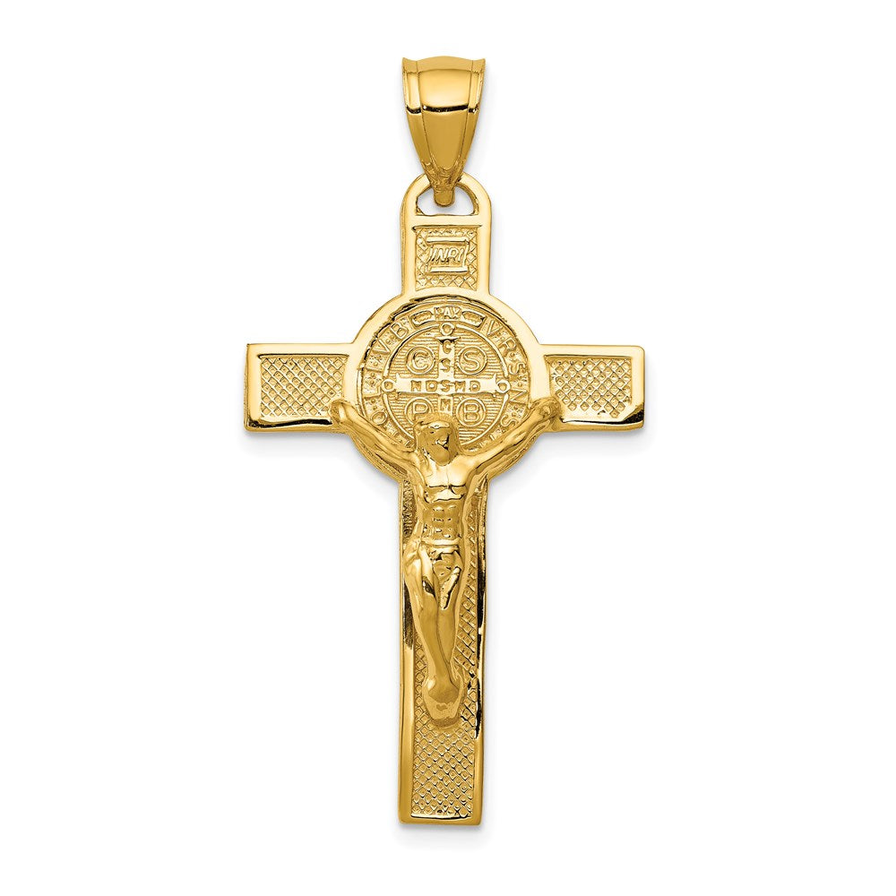 14k Polished San Benito Solid 2-Sided Crucifix Pendant