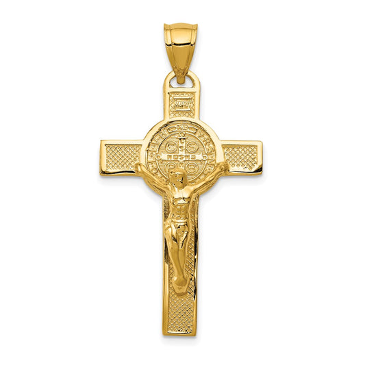 14k Polished San Benito Solid 2-Sided Crucifix Pendant