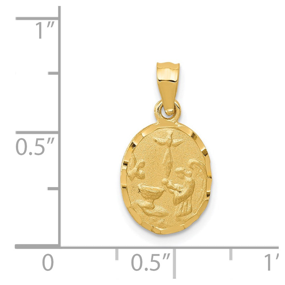 14K Satin and Diamond-Cut Baptism Oval Pendant