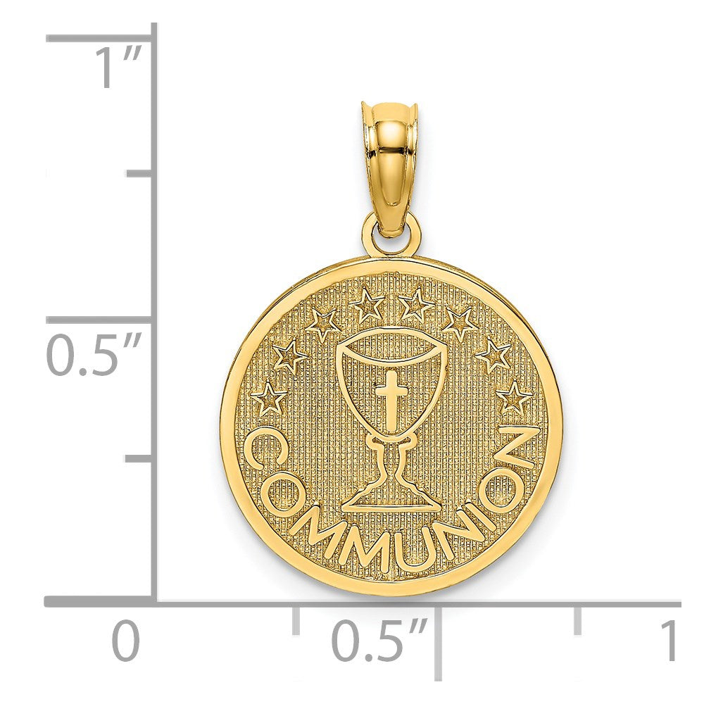 14K Textured COMMUNION Cup on Round Disc Charm