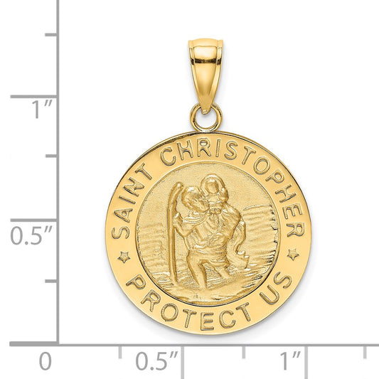 14K Polished Saint Christopher Medal Round Pendant