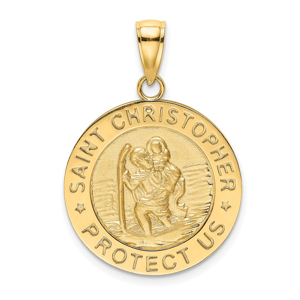 14K Polished Saint Christopher Medal Round Pendant