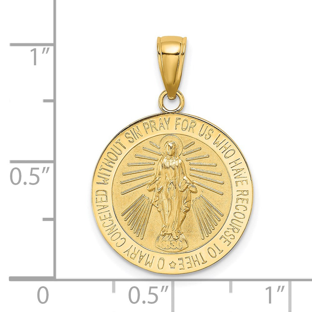 14K Polished and Satin Miraculous Medal Round Charm