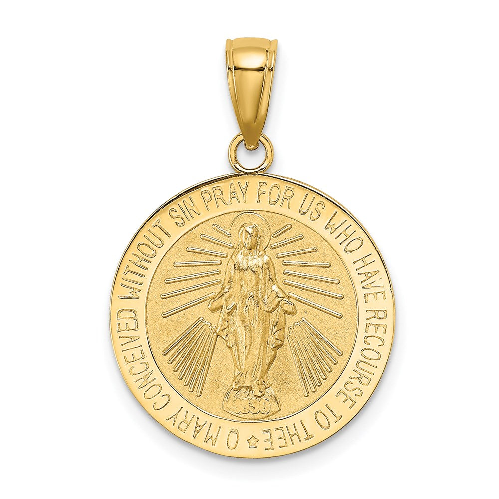 14K Polished and Satin Miraculous Medal Round Charm