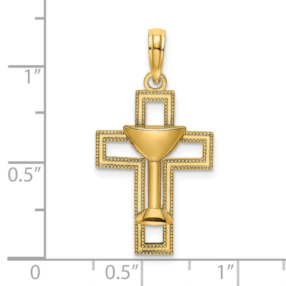 14K Polished Cross with Communion Cup Charm