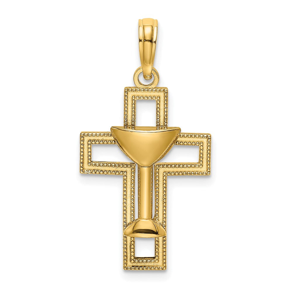 14K Polished Cross with Communion Cup Charm