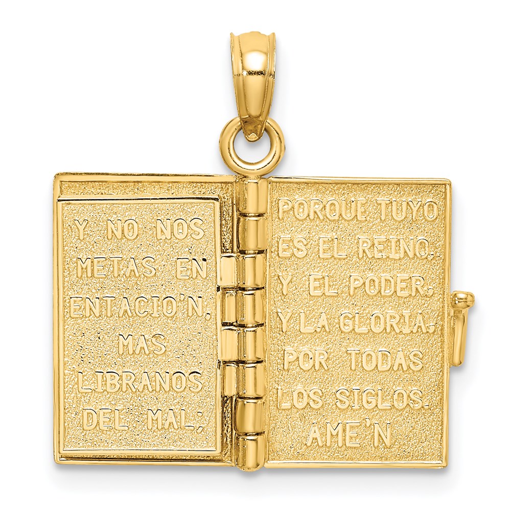 14K 3-D Moveable Santa Biblia Book Spanish Bible with Lords Prayer Charm