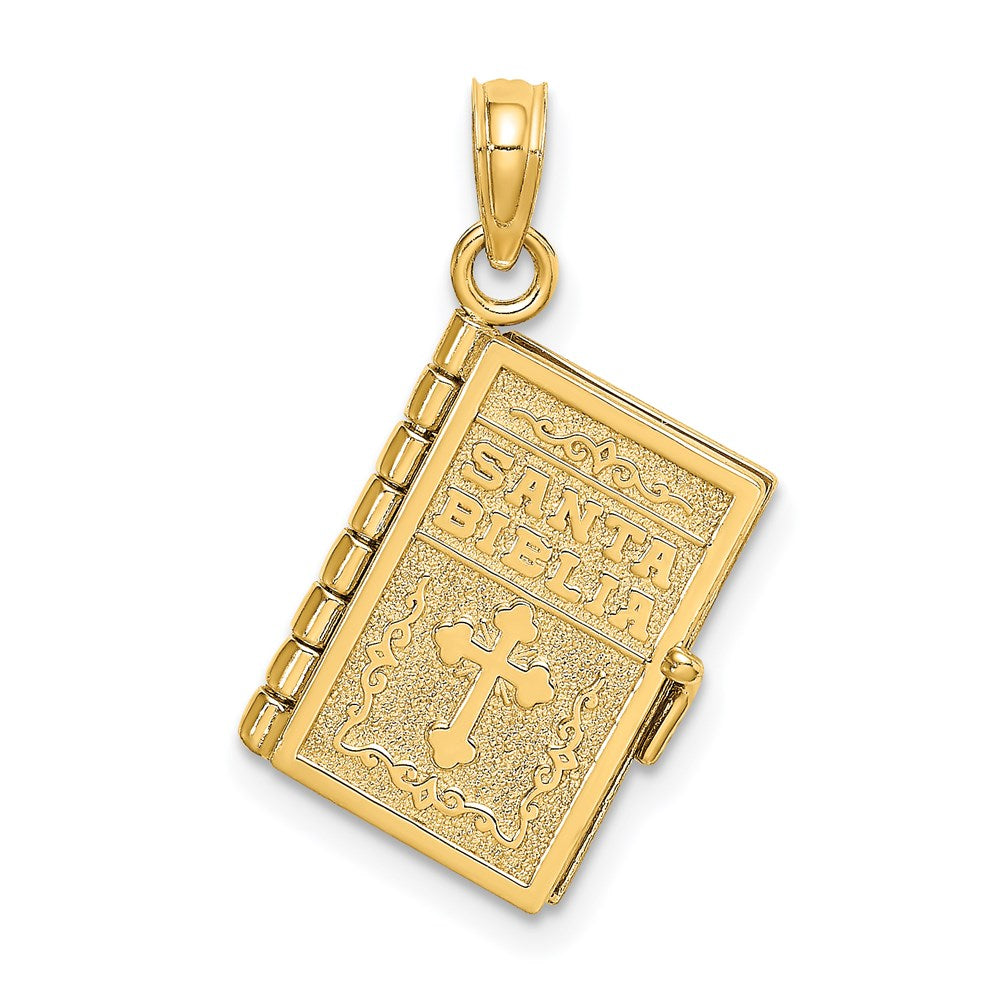 14K 3-D Moveable Santa Biblia Book Spanish Bible with Lords Prayer Charm