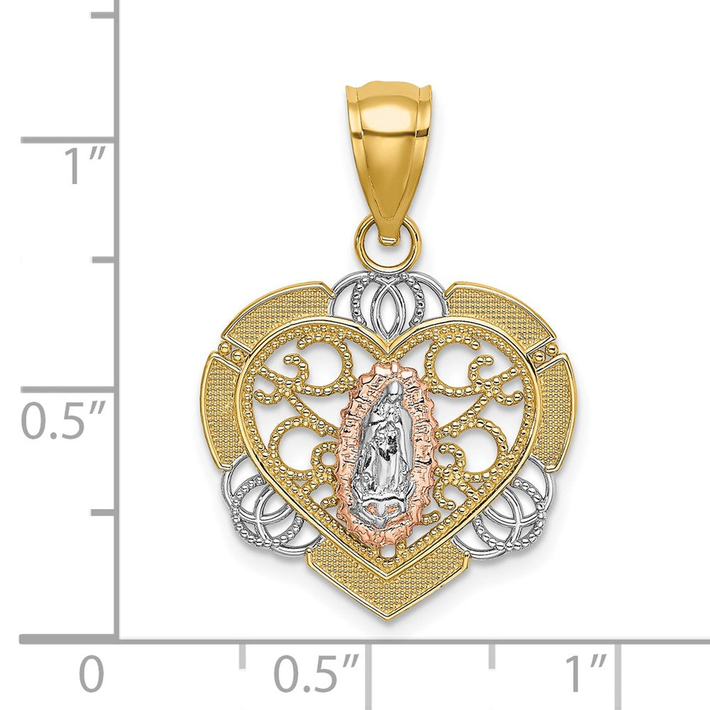 14K Two-tone with White Rhodium Our Lady of Guadalupe In Heart Charm