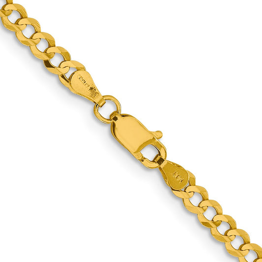 14K 3.7mm Lightweight Flat Cuban with Lobster Clasp Chain