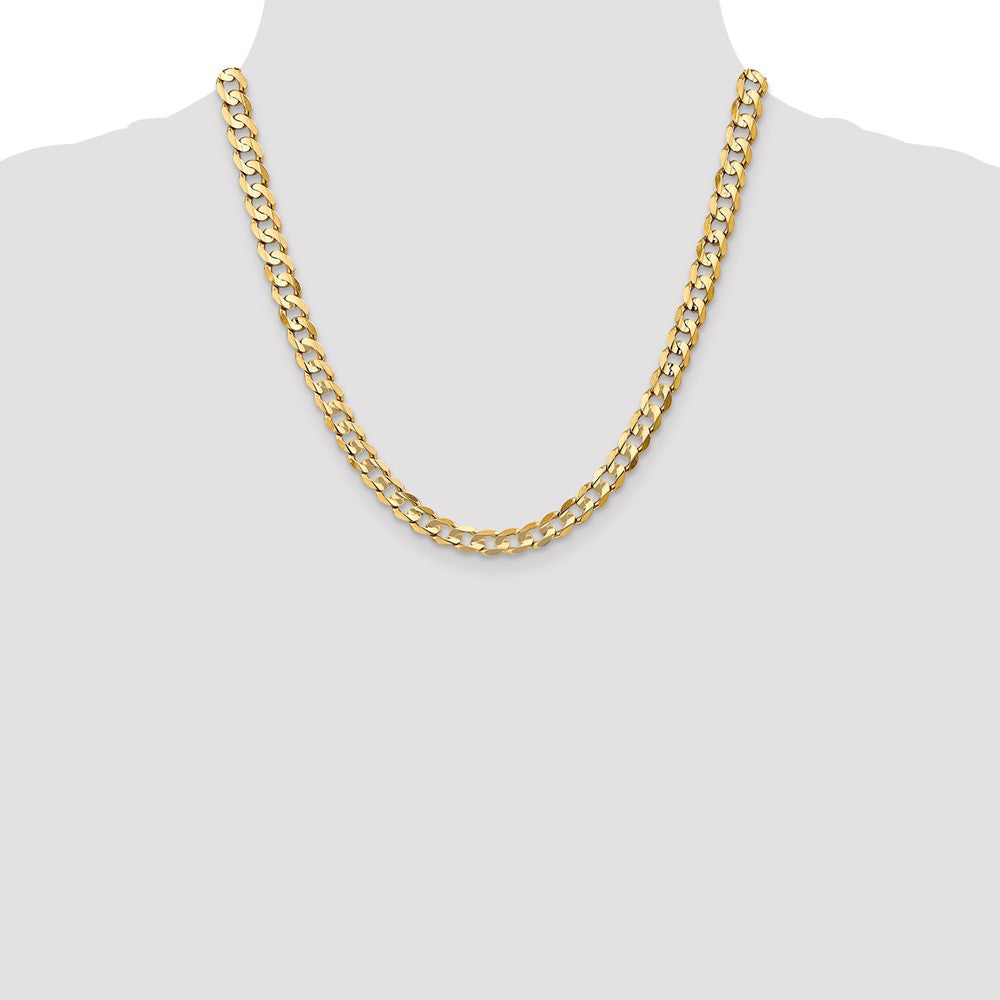 14K 6.75mm Open Concave Curb with Lobster Clasp Chain