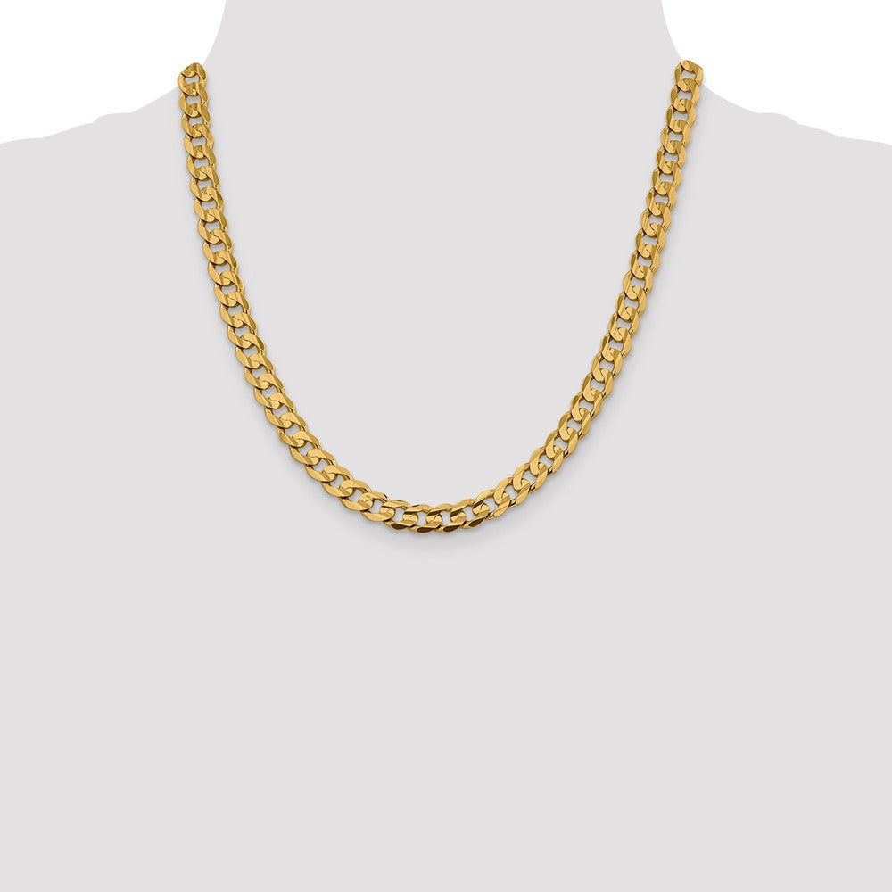 14K 7.5mm Open Concave Curb with Lobster Clasp Chain