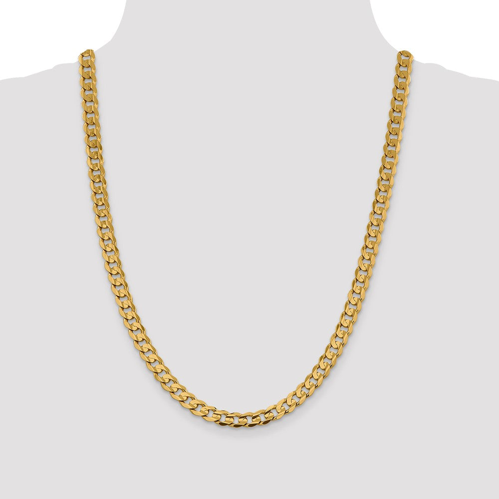 14K 7.5mm Open Concave Curb with Lobster Clasp Chain