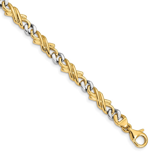 14K Two-tone 6mm Hand Polished Fancy Link with Fancy Lobster Clasp Chain