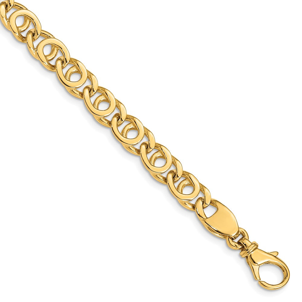 14K 7mm Hand Polished Fancy Link with Fancy Lobster Clasp Chain