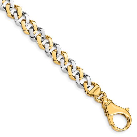 14K Two-tone 8mm Hand Polished Fancy Link with Fancy Lobster Clasp Chain